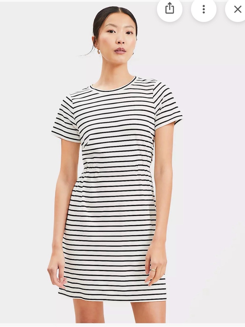LOFT Black and White Striped Short Sleeve Mini Dress
